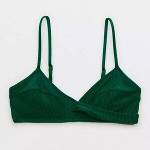 Aerie Shine Rib Twist Scoop Bikini Top Green XS/S